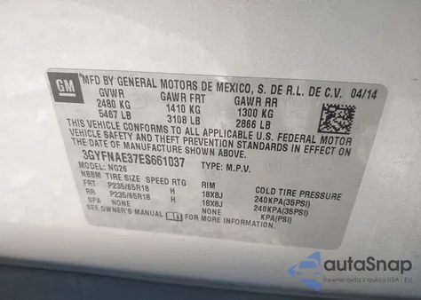 2014 Cadillac Srx Standard from USA, damaged, VIN 3GYFNAE37ES661037
